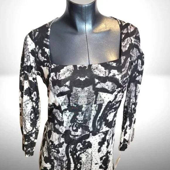 Just Cavalli Dress NWT IT 46 US 12 Black White Abstract Print Bodycon - Picture 2 of 12